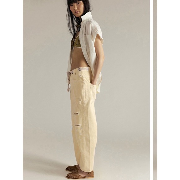 RETIRED Free People Lemon Icing Yellow Moxie Barrel Jeans NWT‎ Sizes 33 - Picture 4 of 6